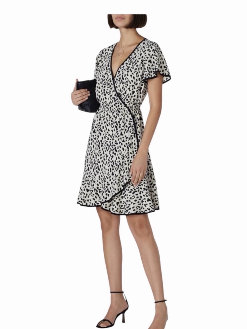 Slate & Willow Black and White Animal Print Wrap Mini Dress